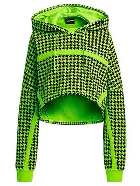 Adidas Ivy Park Halls of Ivy Cropped Hoodie in Semi Solar Slime/Black Size XL